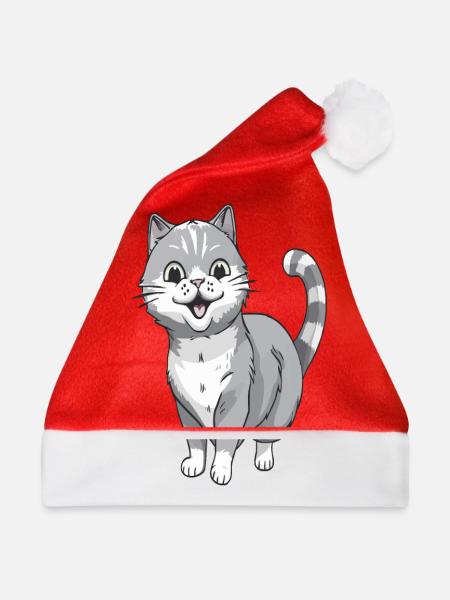 Lächelnde Katze für Katzenfreunde - Weihnachtsmütze - Rot - Vorne