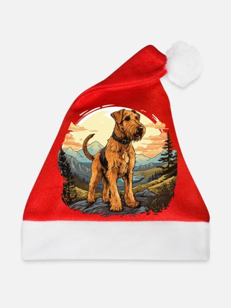 Hund Airedale Terrier - Weihnachtsmütze - Rot