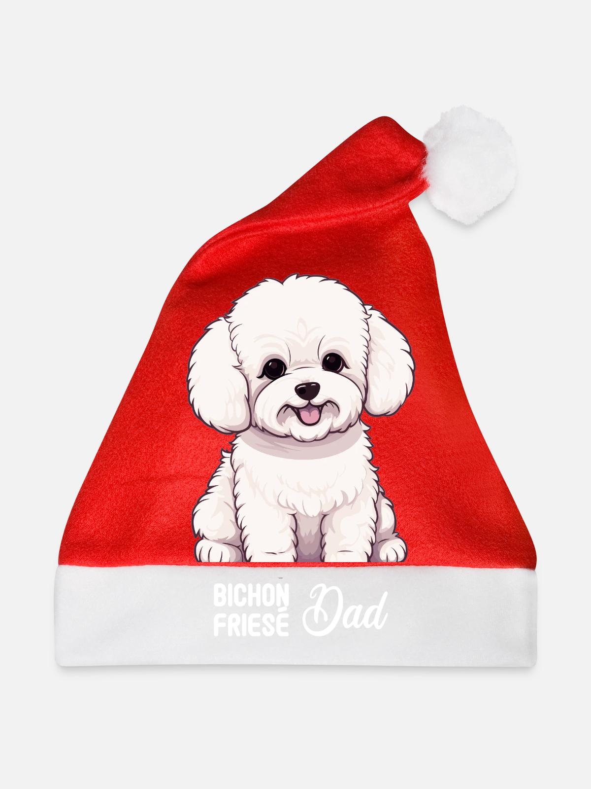 Hund Bichon Friesé - Weihnachtsmütze - Rot - Vorne