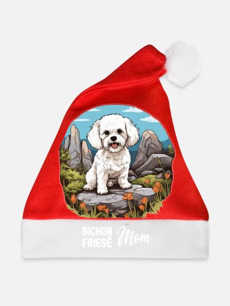 Hund Bichon Friesé - Weihnachtsmütze - Rot - Vorne