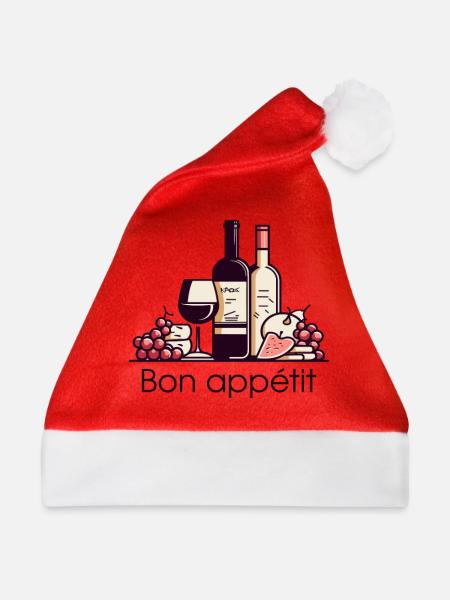 Wein, Trauben, Käse - Guten Appetit! - Weihnachtsmütze - Rot