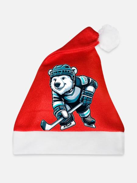 Bär Eisbär Schlittschuh Eishockey Hockey - Weihnachtsmütze - Rot