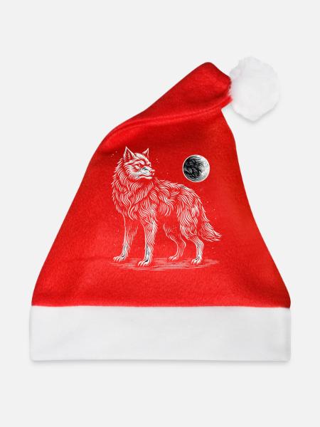Wolf Mond Wildtier - Weihnachtsmütze - Rot