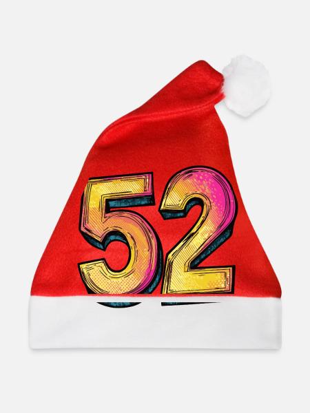 52 Zahl Symbol - Weihnachtsmütze - Rot - Vorne