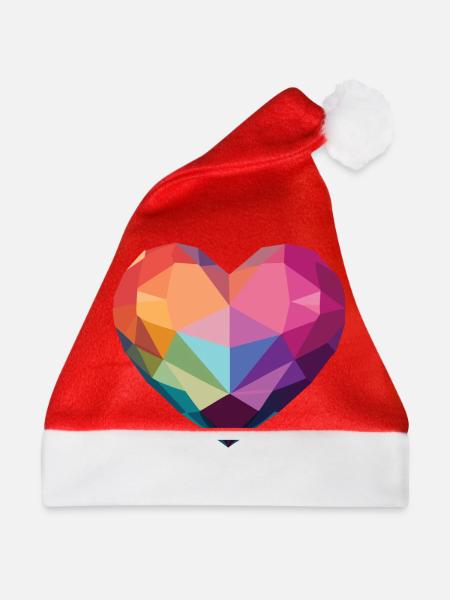 Liebe - Low Poly Herz - Weihnachtsmütze - Rot