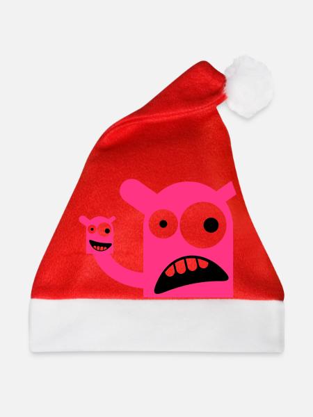 Ein Monster mit einer Monster-Puppe - Weihnachtsmütze - Rot