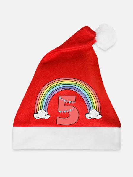 5. Geburtstag Regenbogen Pastell Niedlich Mädchen - Weihnachtsmütze - Rot