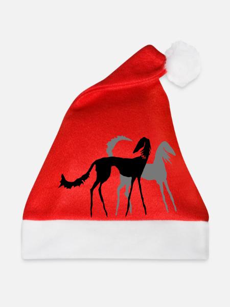 Zwei Salukis - Weihnachtsmütze - Rot