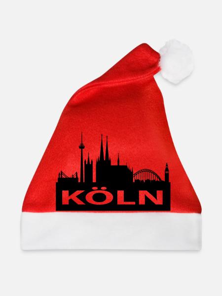 Skyline Köln - Kölner Dom - Weihnachtsmütze - Rot