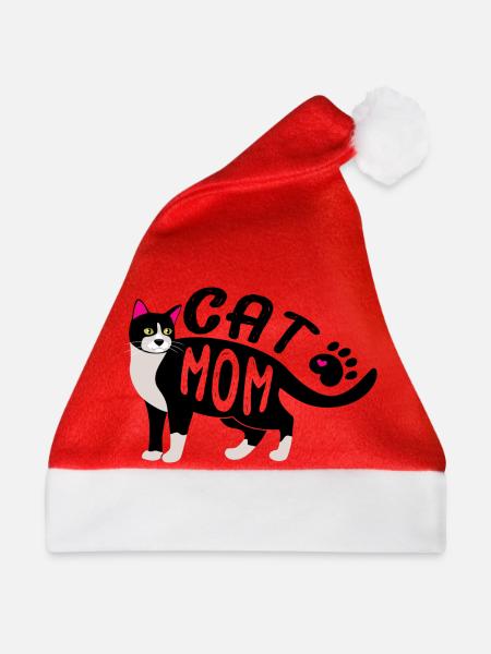 Cat Mom Shirt - Weihnachtsmütze - Rot