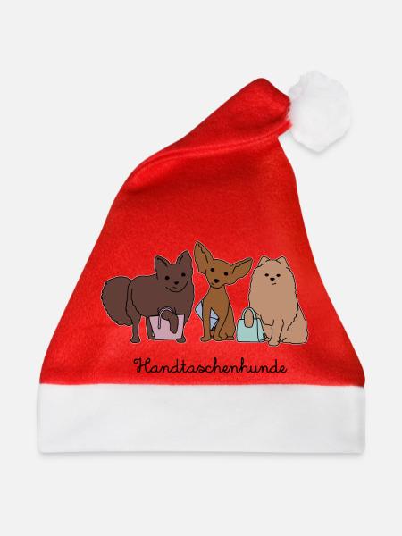 Handtaschenhunde – schwarze Schrift - Weihnachtsmütze - Rot