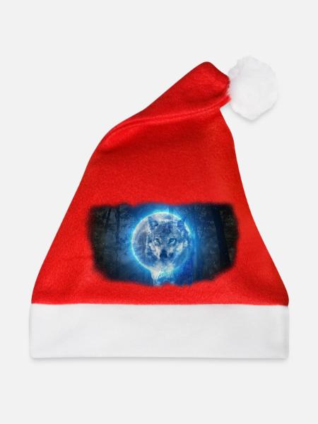 Wolf im Vollmond - Weihnachtsmütze - Rot