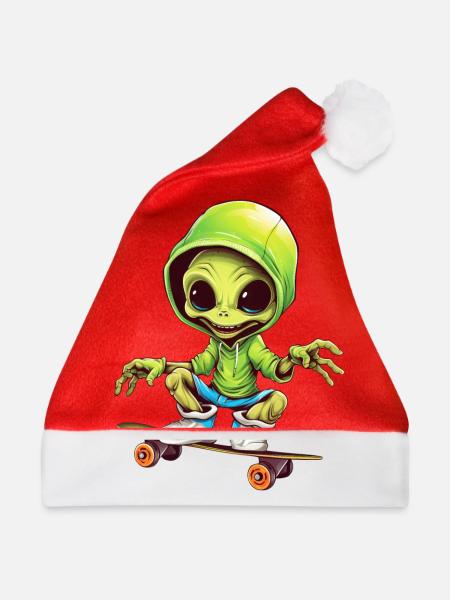 Außerirdischer auf dem Space-Skateboard - Weihnachtsmütze - Rot