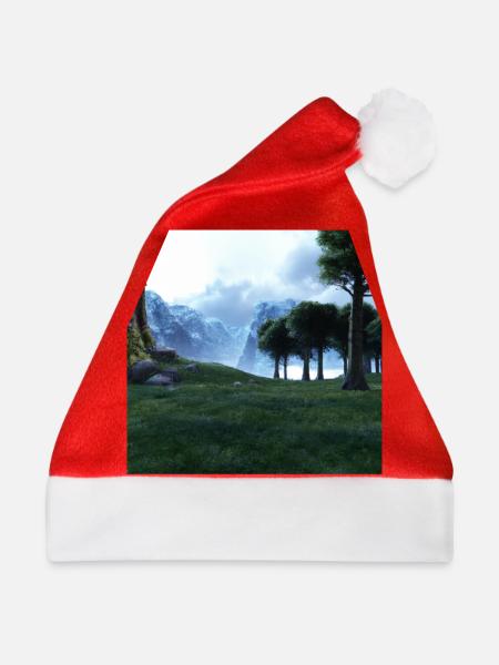 Wunderschöne Berglandschaft im Nebel - Weihnachtsmütze - Rot