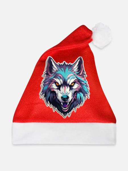 Wolf - Illustration - Weihnachtsmütze - Rot