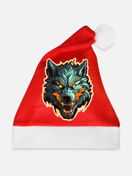 Wolf - Illustration - Weihnachtsmütze - Rot