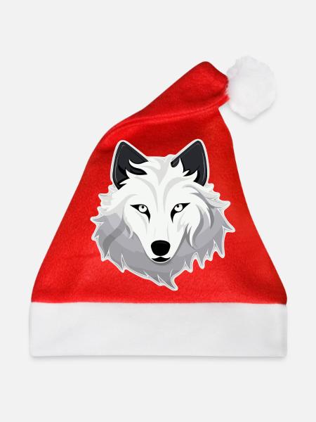 Wolf - Illustration - Weihnachtsmütze - Rot - Vorne