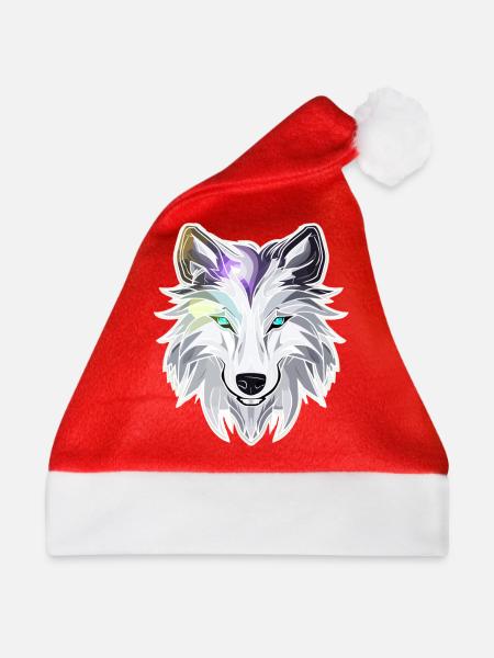 Wolf - Illustration - Weihnachtsmütze - Rot - Vorne