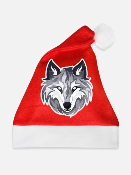 Wolf - Illustration - Weihnachtsmütze - Rot