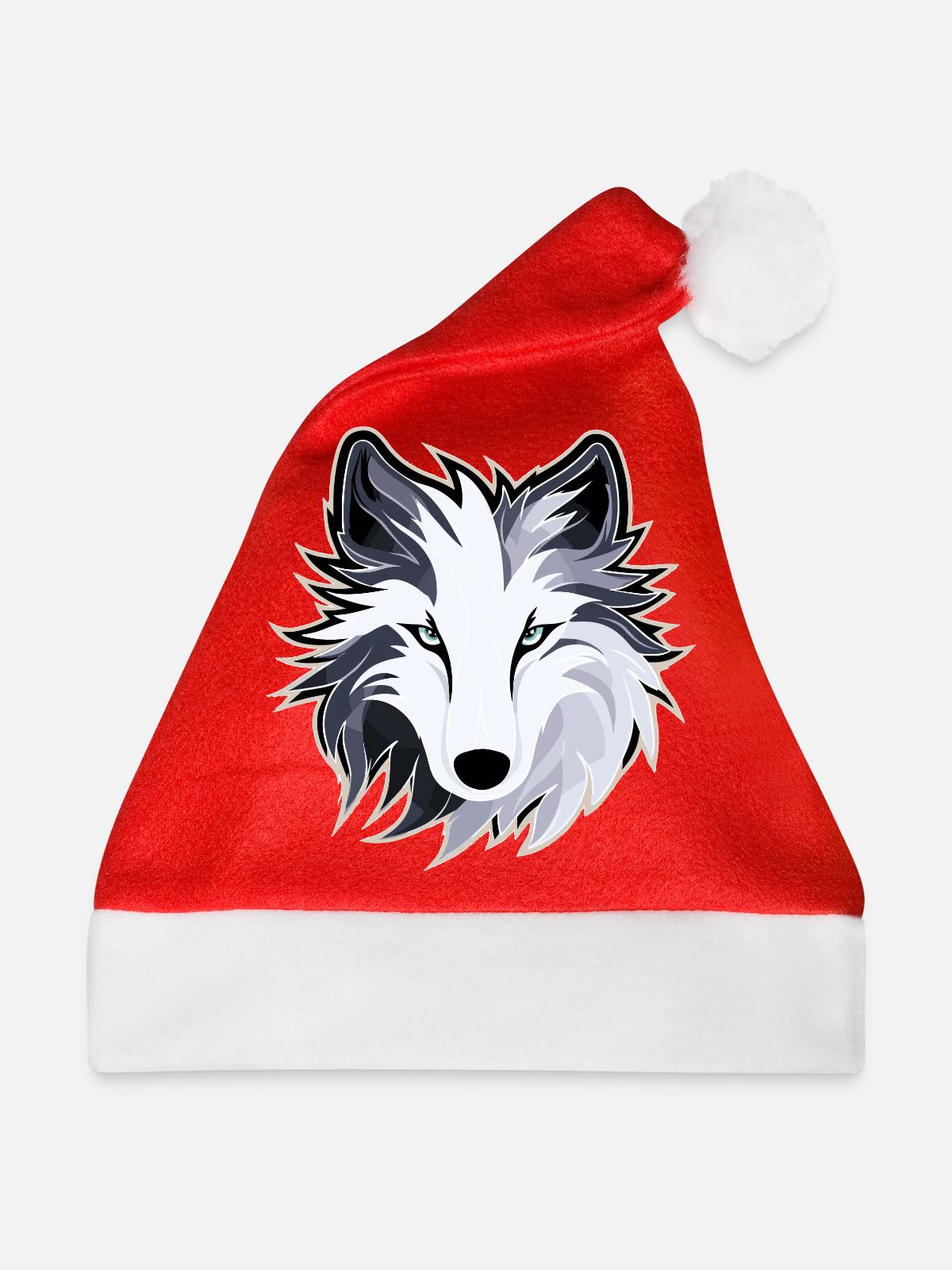 Wolf - Illustration - Weihnachtsmütze - Rot - Vorne