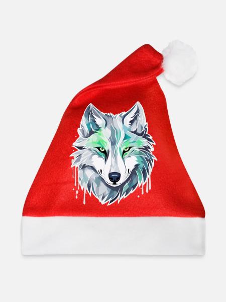 Wolf - Illustration - Weihnachtsmütze - Rot