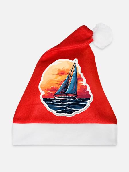 Segelboot - Illustration - Weihnachtsmütze - Rot