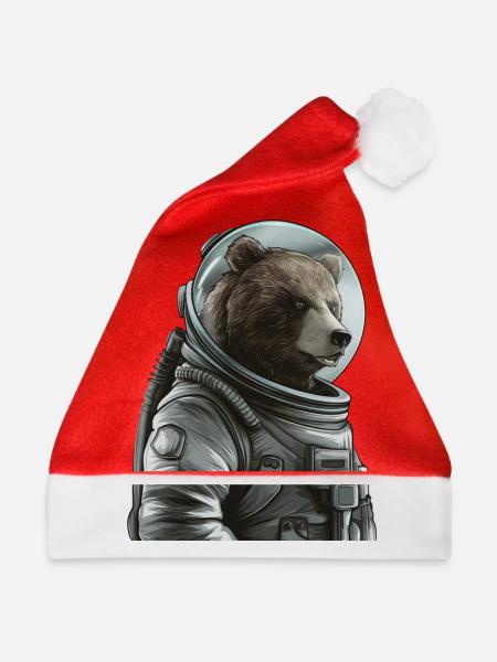 Nachdenklicher Braunbär Astronaut - Weihnachtsmütze - Rot