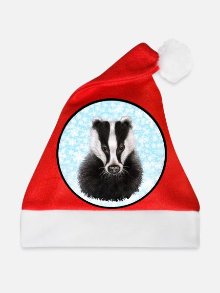 Badger/Dachs im Schnee - Weihnachtsmütze - Rot