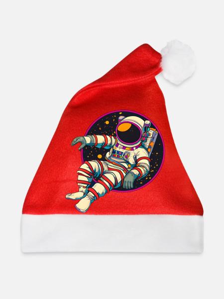 Funky Astronaut im Weltraum - Weihnachtsmütze - Rot