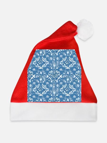 Ornamentmuster auf blauem Hintergrund - Weihnachtsmütze - Rot