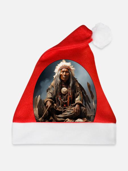 Indianerhäuptling mit Federschmuck - Weihnachtsmütze - Rot