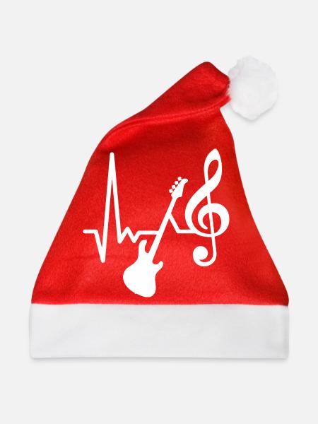 E- Bass - Herzschlag - Ich liebe Bass spielen - Weihnachtsmütze - Rot - Vorne