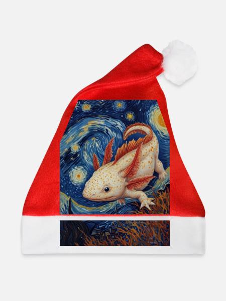 axolotl, van gogh, sternennacht - Weihnachtsmütze - Rot