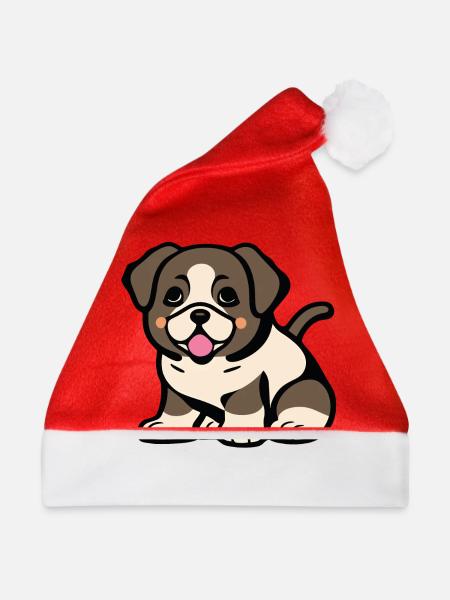Einfach niedliches Hündchen - Weihnachtsmütze - Rot
