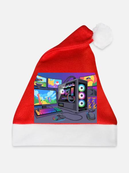 Farbenfrohes RGB-Gaming-Setup - Weihnachtsmütze - Rot