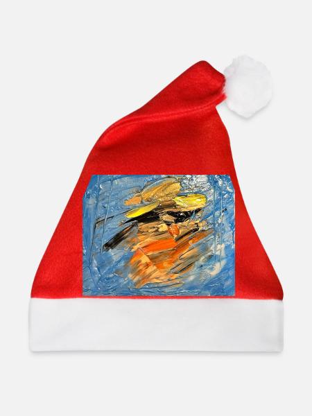Blauer Farbwirbel im Orange - Weihnachtsmütze - Rot