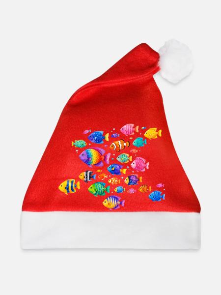 Bunte Tropenfische Illustration - Weihnachtsmütze - Rot