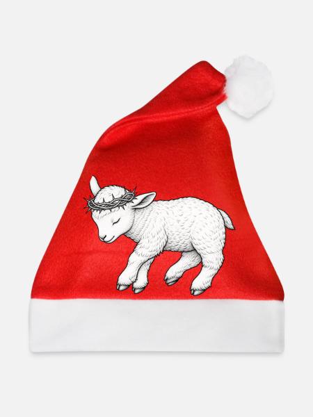 Gottes Lamm - ruhend - Weihnachtsmütze - Rot