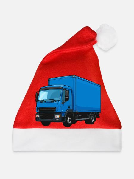 Blauer LKW Kraftvoller Transporter - Weihnachtsmütze - Rot