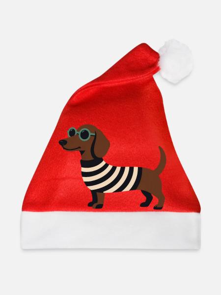 Dackel mit Sonnenbrille - Weihnachtsmütze - Rot