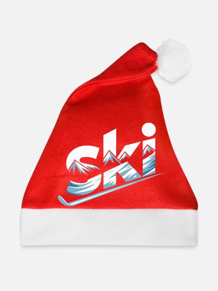 Ski Bergpanorama Typo Design - Weihnachtsmütze - Rot - Vorne