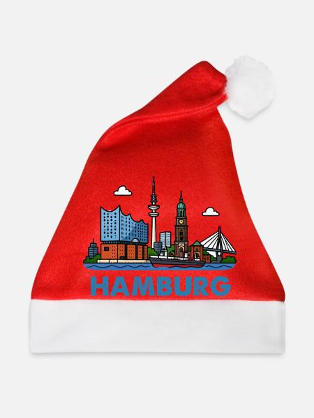 Hamburg Skyline Stadt - Weihnachtsmütze - Rot
