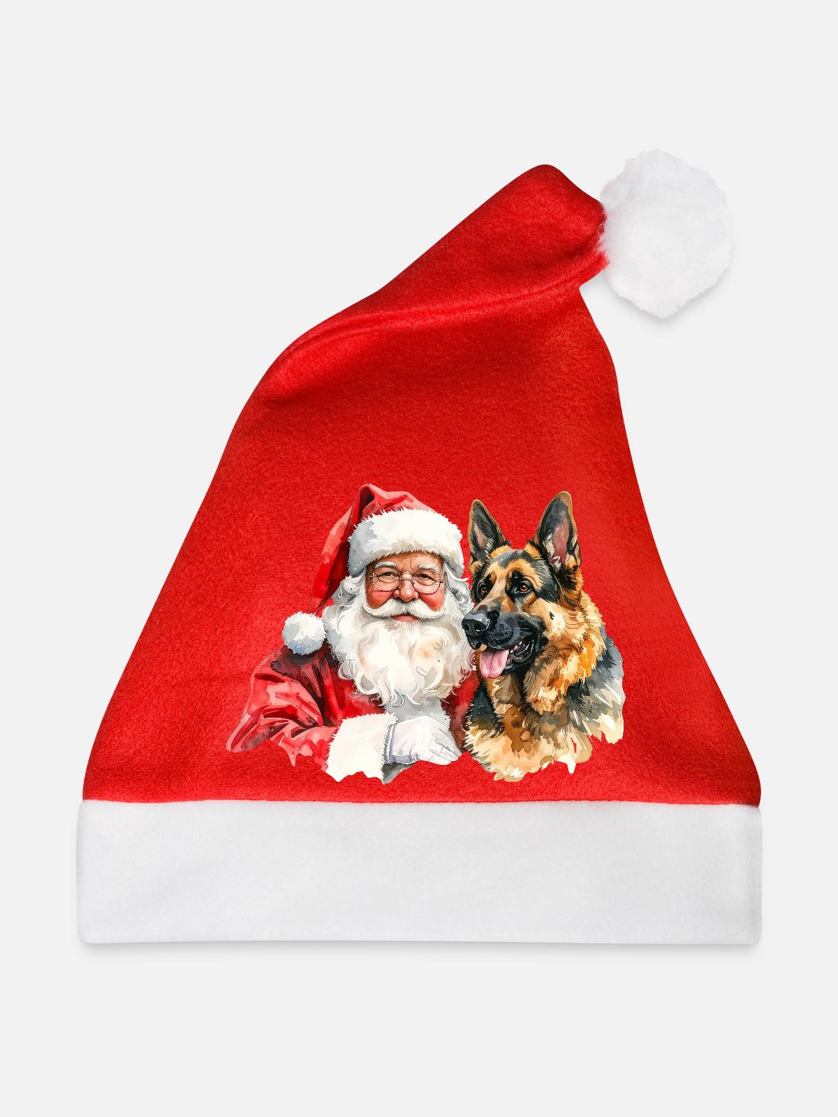 Weihnachtsmann Deutscher Schäferhund - Weihnachtsmütze - Rot - Vorne