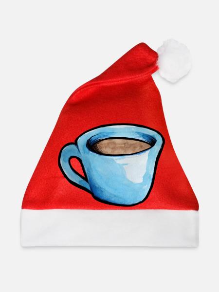 Blaue Aquarell Kaffeetasse - Weihnachtsmütze - Rot