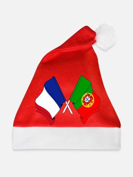 Flagge von Frankreich und Flagge von Portugal - Weihnachtsmütze - Rot - Vorne