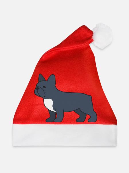 Blauer Französischer Bulldog Silhouette - Weihnachtsmütze - Rot