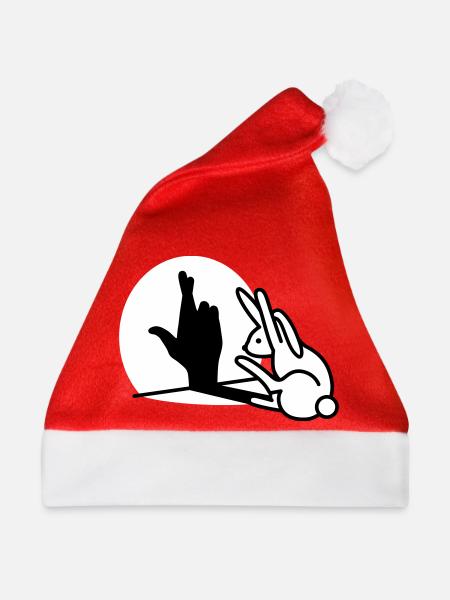 Lustige Kaninchen Hand Schatten Finger kreuzen - Weihnachtsmütze - Rot - Vorne