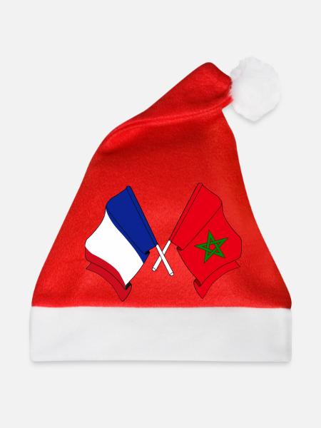 Flagge von Frankreich und Flagge von Marokko - Weihnachtsmütze - Rot - Vorne