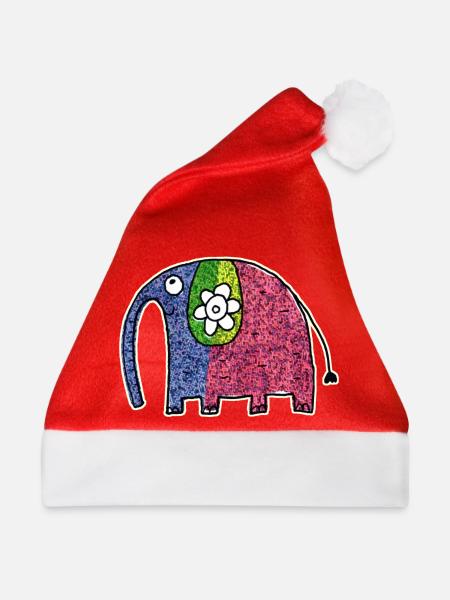Süßer bunter Elefant Eli - Weihnachtsmütze - Rot - Vorne