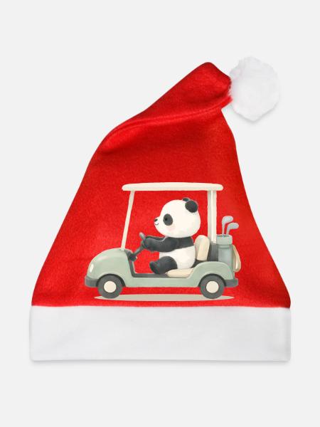 Panda im Golfcart Illustration - Weihnachtsmütze - Rot